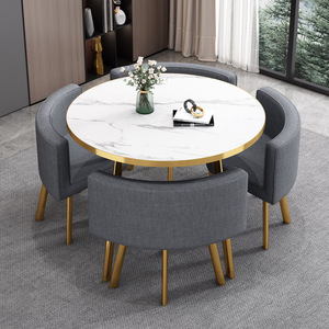 Ensemble de table à manger de luxe en métal doré pour restaurant avec 4 chaises, extensible, pour la maison et l'école - Product Image 2