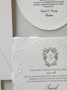 Suite <span class=keywords><strong>d</strong></span>'invitations de mariage de luxe gaufrées à motifs floraux avec enveloppe en vélin, sceau de cire, impression typographique artisanale, cartes <span class=keywords><strong>d</strong></span>'<span class=keywords><strong>invitation</strong></span> élégantes et intemporelles - Product Image 2