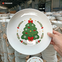 Service de vaisselle en porcelaine de Noël avec motif Père Noël, flocon de neige et renne, assiettes en céramique personnalisées pour les repas de fête