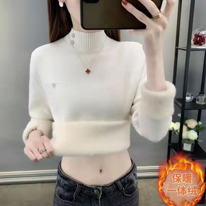 <span class=keywords><strong>Pull</strong></span> en tricot pour <span class=keywords><strong>femme</strong></span>, automne-hiver, épais, en <span class=keywords><strong>polaire</strong></span> intégrée, <span class=keywords><strong>grande</strong></span> <span class=keywords><strong>taille</strong></span>, col semi-montant, <span class=keywords><strong>pull</strong></span> de base - Product Image 3