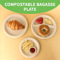 Assiettes Rondes Biodégradables en Bagasse 6, 7, 9, 10 Pouces – Vaisselle Jetable Compostable Écologique en Canne à Sucre pour Fêtes