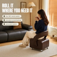 Tabouret mobile bas à roulettes en TPR, avec assise capitonnée en cuir et dossier, petit tabouret universel à roulettes pour appartement et bureau