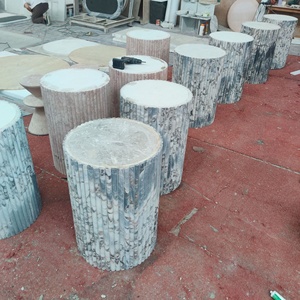 DTH Stone แท่นวางสำหรับตั้งโชว์โต๊ะข้างหินลูกบาศก์หินอ่อนธรรมชาติสีกุหลาบสีชมพูทรงกลม - Product Image 3