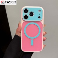 Casing Ponsel Magnetik Warna Kontras Candy Vibrant, Bagian Belakang Matte Solid, Bahan TPU Lembut untuk iPhone 13-18 dengan Jendela Kamera Besar