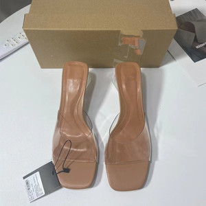 Nuove <span class=keywords><strong>scarpe</strong></span> di <span class=keywords><strong>marca</strong></span> firmata da donna in PVC trasparente <span class=keywords><strong>con</strong></span> punta superiore quadrata pantofole eleganti da festa pump sandali <span class=keywords><strong>con</strong></span> tacchi alti - Product Image 3