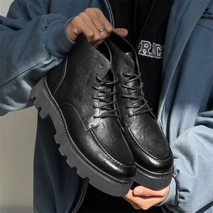 Bottes d'automne et d'hiver pour hommes, bottes de travail rétro à semelle épaisse, bottes en cuir décontractées pour hommes - Product Image 4