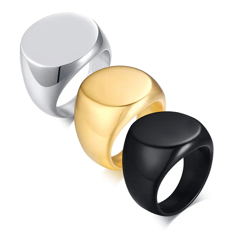 Bagues géométriques rondes en or Nouveau design vierge en acier inoxydable pur or noir Logo personnalisé Bague pour homme