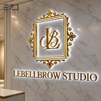 Enseigne murale de bureau personnalisée EZD en métal noir avec halo lumineux, affichage intérieur/extérieur, enseigne 3D personnalisée rétroéclairée par LED
