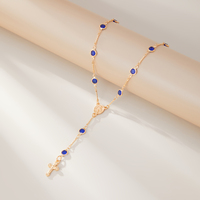Collier pendentif croix en cristal multicolore pour femmes, colliers longs tendance, accessoires de mode, cadeaux