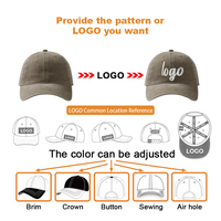 Casquettes Personnalisées Brodées Sur Mesure Effet Vieilli Délavé Casquette de Baseball à Visière Souple Courbée 100% Coton Fournisseur en Gros