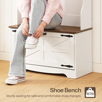 Ferme Blanc Hall Arbre Banc Porte-Manteau Tiroirs Flip avec Armoire à Chaussures pour Entrée et Rangement Mudroom