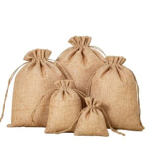 Bolsa de yute natural al por mayor con cordón para regalos navideños, bolsa de yute para cuidado corporal - Product Image 1
