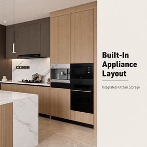 Sistema di Mobili <span class=keywords><strong>da</strong></span> <span class=keywords><strong>Cucina</strong></span> Moderni con Isola in <span class=keywords><strong>Legno</strong></span>, <span class=keywords><strong>Piano</strong></span> di <span class=keywords><strong>Lavoro</strong></span> e Elettrodomestici Integrati, Layout Personalizzato per Progetti Residenziali - Product Image 3