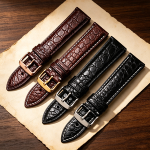 Classico nero marrone genuino coccodrillo modello circolare in <span class=keywords><strong>pelle</strong></span> <span class=keywords><strong>cinturino</strong></span> <span class=keywords><strong>orologio</strong></span> 12-24mm di fascia alta in vera <span class=keywords><strong>pelle</strong></span> <span class=keywords><strong>orologio</strong></span> sostituzioni cintura - Product Image 2