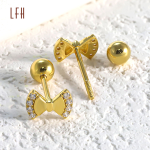 Pendientes de Botón con Lazo Bonitos y Modernos, Joyería de Oro Real al por Mayor, Oro Real de 18K AU750 - Product Image 4
