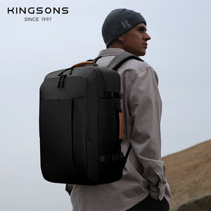 Kingsons Business Travel Backpack 20-35L Durable Polyester Black Gray Solid Color With Organizer For Work And Trip - Product Image 4