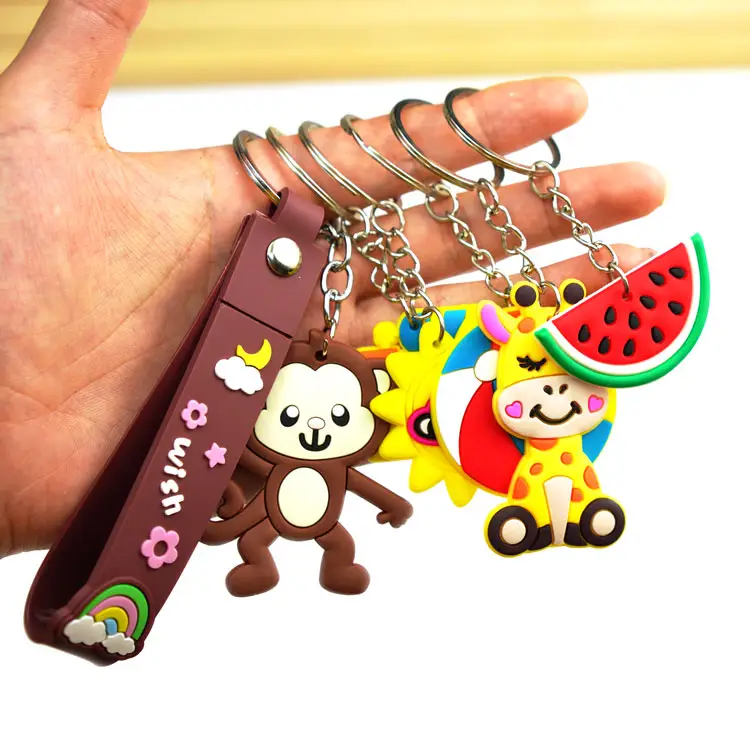 Wholesale Custom Cute Kawaii Cartoon Animal Company Logo Souvenir Promotional PVC Soft Rubber Silicon Key Chain In Bulk