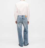 Jeans amples pour hommes OEM/ODM, pantalon en denim à jambes larges, bleu clair, vintage, coupe droite, style rétro streetwear, bas de tenue décontracté pour homme