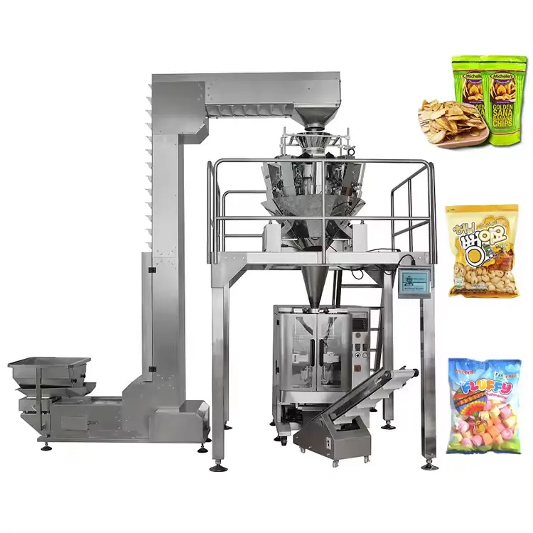Mesin kemasan plastik, mesin pengemasan biji-bijian herbal skala pencampur 330 untuk kacang otomatis penuh 32 kepala dengan berat 1kg 5kg