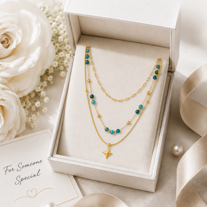 Delicata Collana a Catena Multistrato in Acciaio Inossidabile Placcato Oro 18K con Perline Colorate d'Acqua Dolce e Ciondolo a Stella, alla Moda per Unisex - Product Image 4
