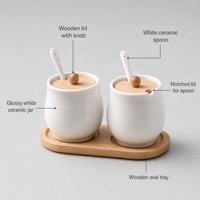 Ensemble de pots à épices en céramique avec couvercle en céramique, cuillère en bois et support, design vintage, accessoires de cuisine imperméables pour la maison
