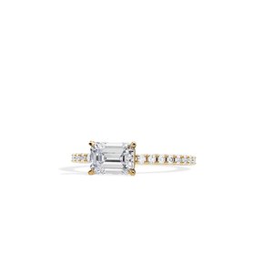 Anillos de Compromiso y Matrimonio de Oro Amarillo con Diamantes Naturales de Corte Esmeralda Clásico, Chapados en Rodio, Joyería Fina - Product Image 1
