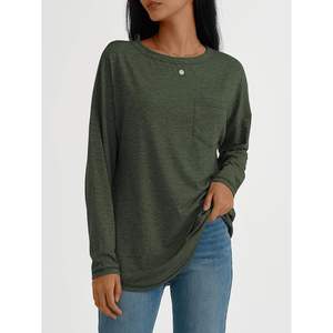 2025 femmes soie tunique hauts à manches longues décontracté basique surdimensionné col rond chemise avec Logo XL coupe ample automne mode vêtements - Product Image 5