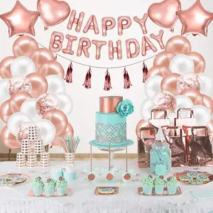 जन्मदिन मुबारक गुलाब सोने की पन्नी स्टार दिल पन्नी गुब्बारे जन्मदिन की पार्टी की आपूर्ति के लिए 1st लड़की पार्टी सजावट सेट