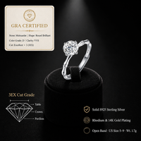 Bague ouverte ajustable en moissanite 1 carat couleur D VVS, en argent sterling S925 plaqué rhodium et or 14K, coupe 3EX, cadeau d'anniversaire, bagues GRA