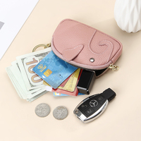 Porte-monnaie pour femme en cuir véritable, design mini éléphant mignon Kawaii, avec porte-clés, pour filles