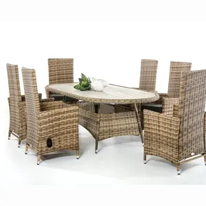 Günstige nachmittag tee garten oval tisch 6 sitz hohe zurück gradienten rattan diner stühle terrasse möbel set