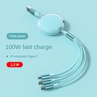 Kabel Data dapat ditarik transparan pengisian daya Cepat 100W dapat disesuaikan hadiah satu hingga tiga kabel