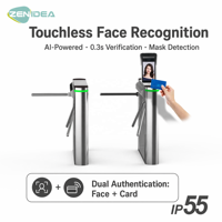 ZENEDA 2704 Torniquete trípode de reconocimiento facial sin contacto con IA, verificación en 0.3s, detección de mascarillas y barrera antipersonas en cola