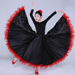Jupe longue de danse flamenco mexicaine pour filles - Jupe évasée de style espagnol à taille élastique pour la pratique en classe et les spectacles - Product Image 2