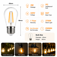 Ampoules LED à filament S14 pour extérieur, étanches, 110V 2W 2700K lumière chaude, 220V E27 2200k E26 pour lumières de jardin et de terrasse