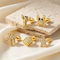 Boucles d'oreilles tendance en argent sterling 925 plaqué or avec zircon, motif coquillage, étoile de mer et crabe, pour femme, idéales pour l'été et la plage, cadeau de joaillerie fine
