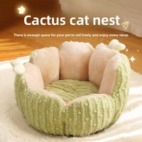 Coussin pour chat en tissu épais à motif uni en forme de cactus d'automne avec design de grotte, tapis de couchage et maison pour animaux d'origine Xuzhou