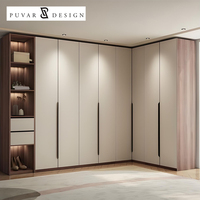 Armoire d'angle en L de luxe moderne, dressing de chambre personnalisé, solution clé en main pour toute la maison avec niche intégrée à LED