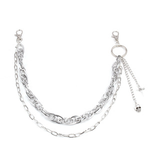 yueli Geometric Double Layer Metal <b>Skull</b> Pendant Pants Chain Zinc Alloy Waist Chain For Daily Wear Hip Hop Punk Style - Product Image 5