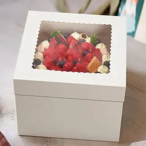 工厂定制环保方形牛皮纸高蛋糕盒定制白色面包店12*12带标志的蛋糕盒