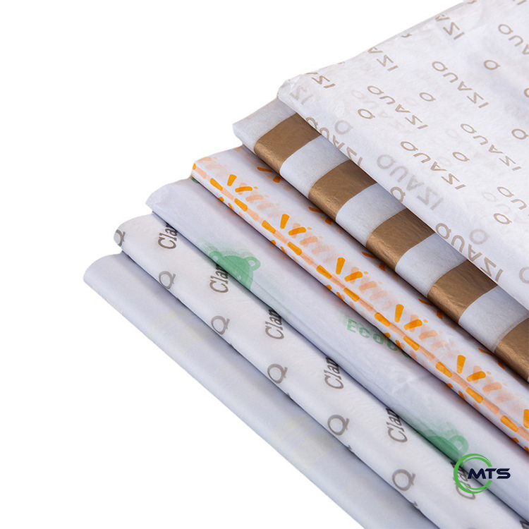 Custom Logo Printed Thin Virgin Pulp Tissue Wrapping Paper Gold and Silk PE Coated for Craft and Gift Packaging Cream Products