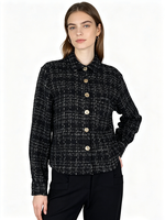 Cardigan texturé tendance pour femme, veste en tweed bouclé, manteau de luxe à motif écossais, élégant manteau boutonné pour le bureau