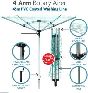 Stendibiancheria Girevole a Forma di Ombrello in Metallo Pieghevole a 4 Bracci, Salvaspazio per Esterni, con Singolo Livello - Product Image 5