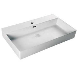 Lavabo Rettangolare Moderno in Ceramica Bianca Gunies, da Appoggio, con Foro Singolo, Ecologico, per Bagno - Product Image 4