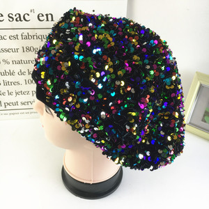 Boinas rojas de lentejuelas de moda al por mayor para <span class=keywords><strong>mujer</strong></span>, <span class=keywords><strong>boina</strong></span> negra, sombrero de pintor para <span class=keywords><strong>mujer</strong></span> - Product Image 4