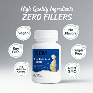 Tabletas de Ácido Fólico con Hierro OEM - 18 mg de Hierro y 400 mcg de Ácido Fólico, 30 Tabletas, Vitaminas, Grado Alimenticio para la Salud, para Embarazo y Anemia - Product Image 3