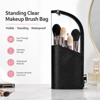 Trousse de Maquillage Verticale avec Fenêtre Transparente, Imperméable, Multi-Compartiments, Porte-Pinceaux, Organisateur Cosmétique Portable, Pochette de Voyage