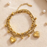 Bracelet en acier titane double couche en forme de cœur, plaqué or, avec chaîne entrelacée, design audacieux et unique
