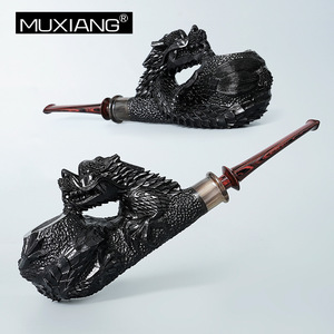 Muxiang Wooden Tobacco Pipe Dragon Design Hand Carved Briar Wood Freestyle For Men 3mm Filter - Product Image 2