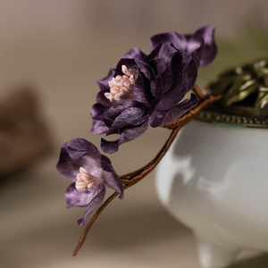 Nouveau produit original en velours à motif floral, inspiré du patrimoine culturel immatériel, épingle à cheveux souple, coiffe Hanfu faite à la main, violet - Product Image 3